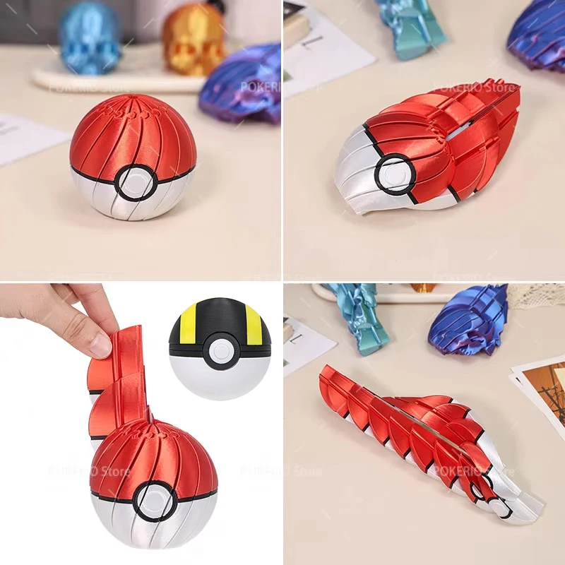 3D-Gedruckte Pokemon Anime Poke Ball Figur Anime Figur Skull Twistsphere Gear Flüssigkeitsdurchfluss Rotierender Elf Poke Ball Fidget-Spielzeug Geschenk