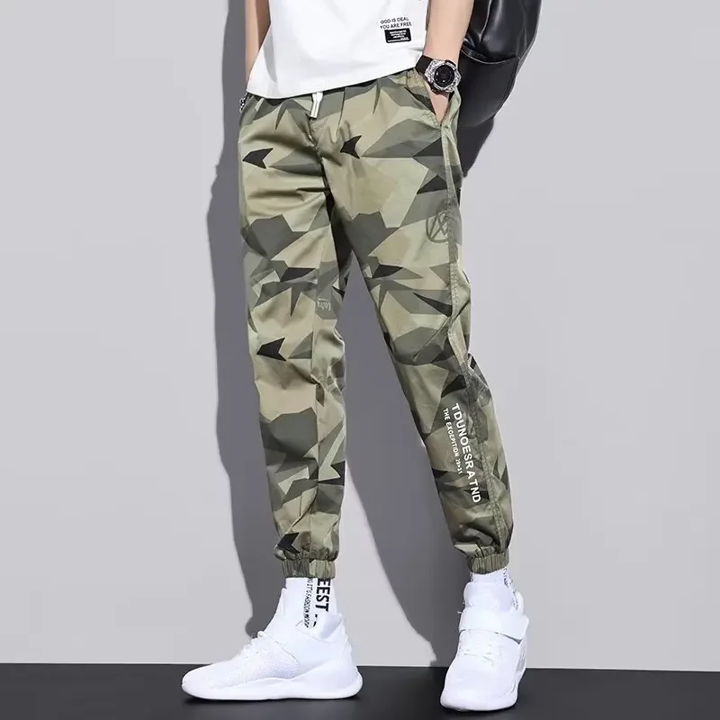 2024 Summer New Elastic Leg Tight Sports Pants Youth Thin Versatile Camouflage Work Pants Summer Men\'s Large Loose Casual Pants