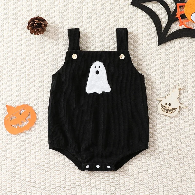 ZOETOPKID Little Baby Halloween Baby Costumes Newborn Infant Boy Girl Pumpkin Ghost Print Jumpsuit Corduroy Overalls