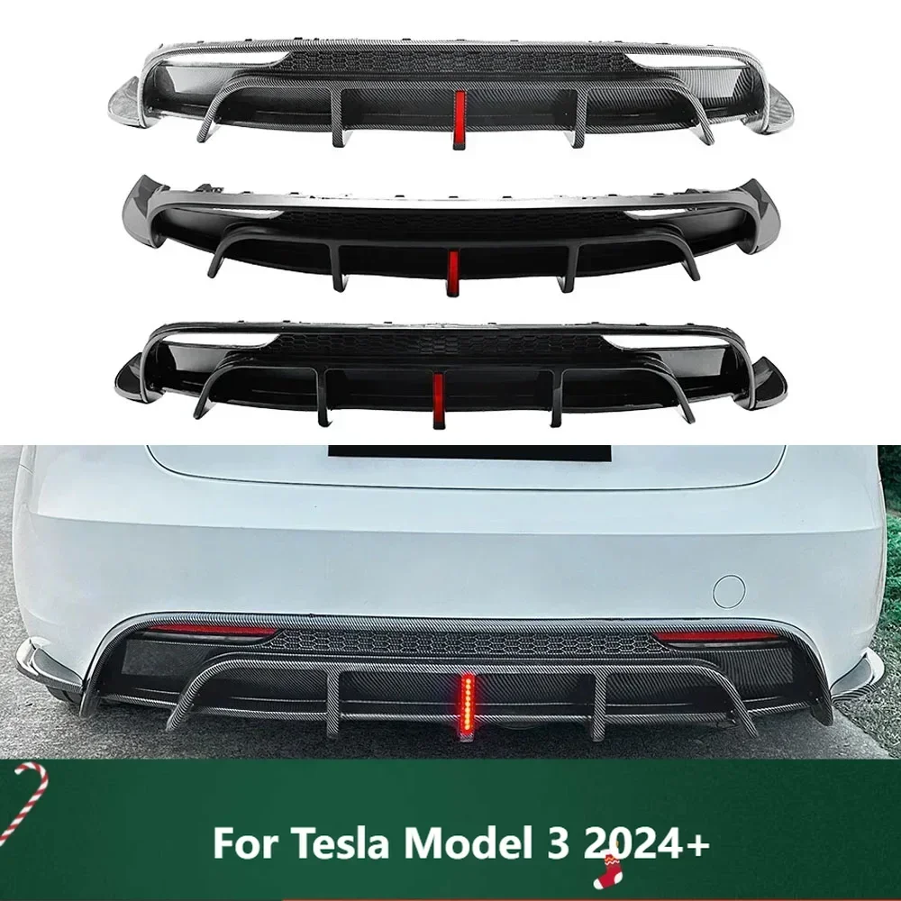 

New！Car Rear Bumper Diffuser Lip Spoiler Rear Bumper Lip Chin Splitter Guard Exterior Protector Part For Tesla Model 3 2024+