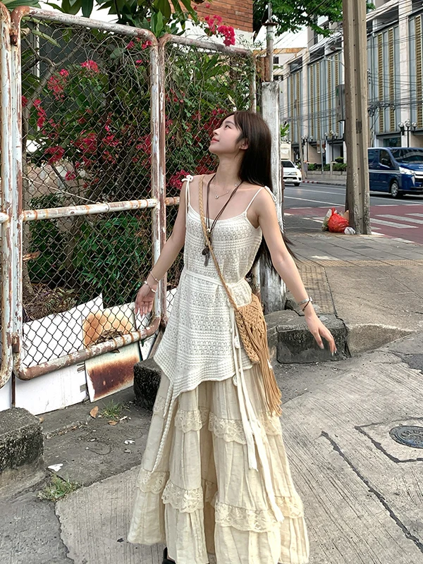 

Adan Pear Color Lace Splicing f Skirt Summer Korean Sle Sweet High Waist Slimming Versatile Lazy A-Line Skirt Women