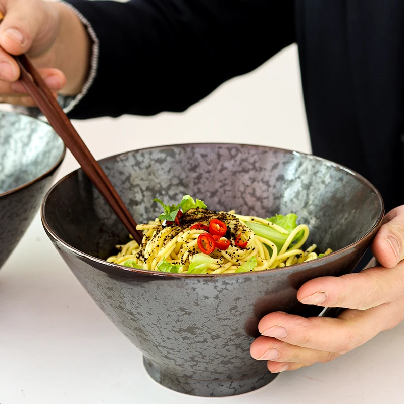 Tazón de Sopa de Fideos Retro Cerc, Tamaño Grande, Estilo Sichuan, para Uso Doméstico, Utensilios de Comedor Creativos, Tazón Cónico con Defectos