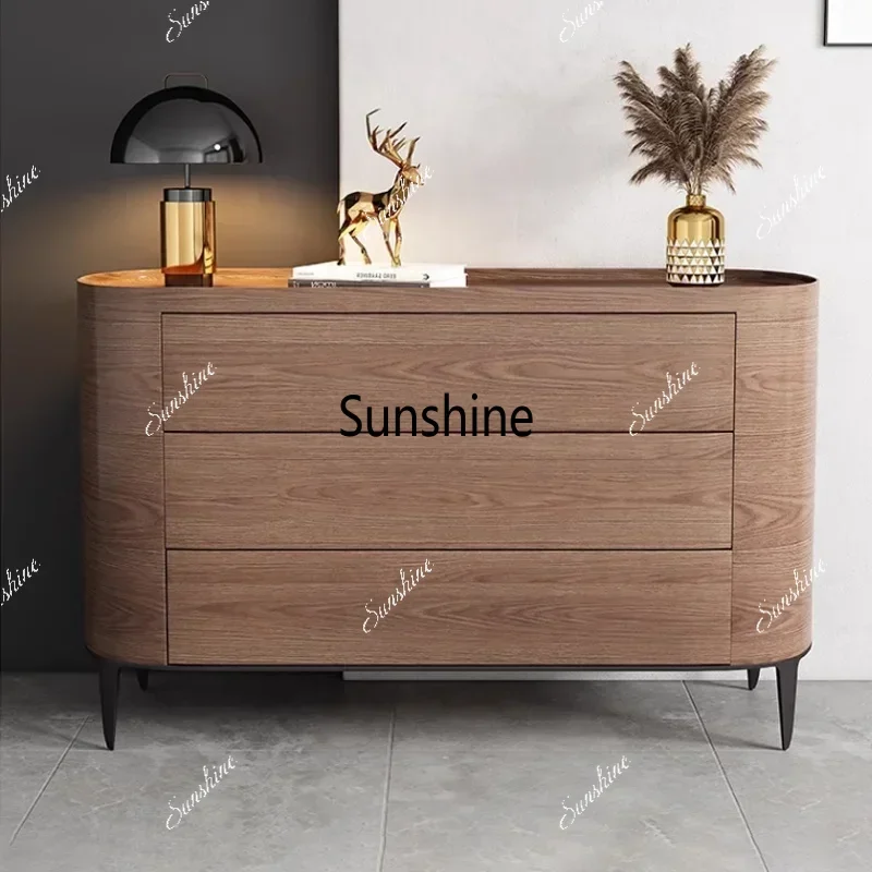 Nordic Side Cabinet Walnut Color Locker Living Room Modern Simple Entrance Cabinet Solid Wood Side Cabinet