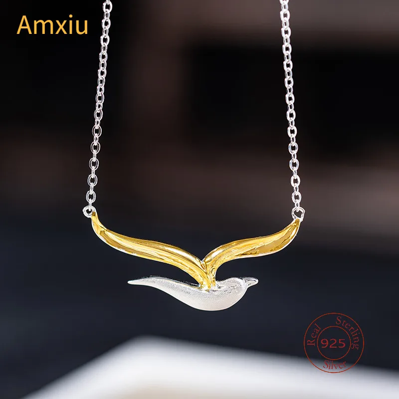 

Amxiu стерлингового серебра 925 пробы модный креативный дизайн кулон в виде птицы ожерелье женская личность простая цепочка на ключицу с птицей ювелирные изделия