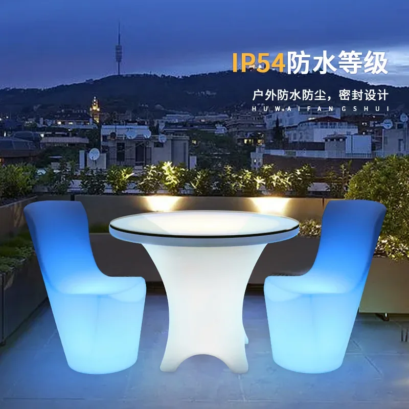 Mesa y silla de neón para sala de estar al aire libre, Centro de fiesta LED recargable, Control remoto, silla de mesa de vino, patio, club nocturno