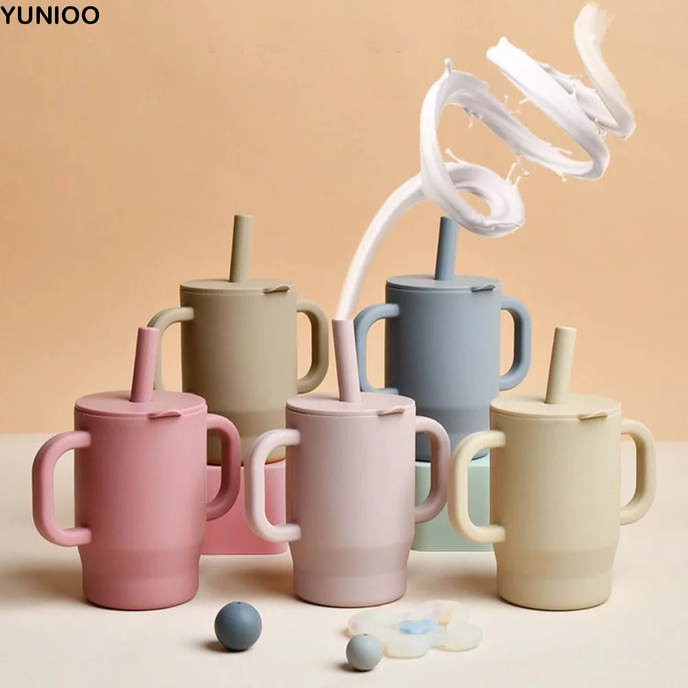 

Baby Tableware Food Grade Silicone Baby Sippy Cups 180ml Heat-resistant Baby Straw Cup BPA Free Drop-proof Feeding Cup Milk
