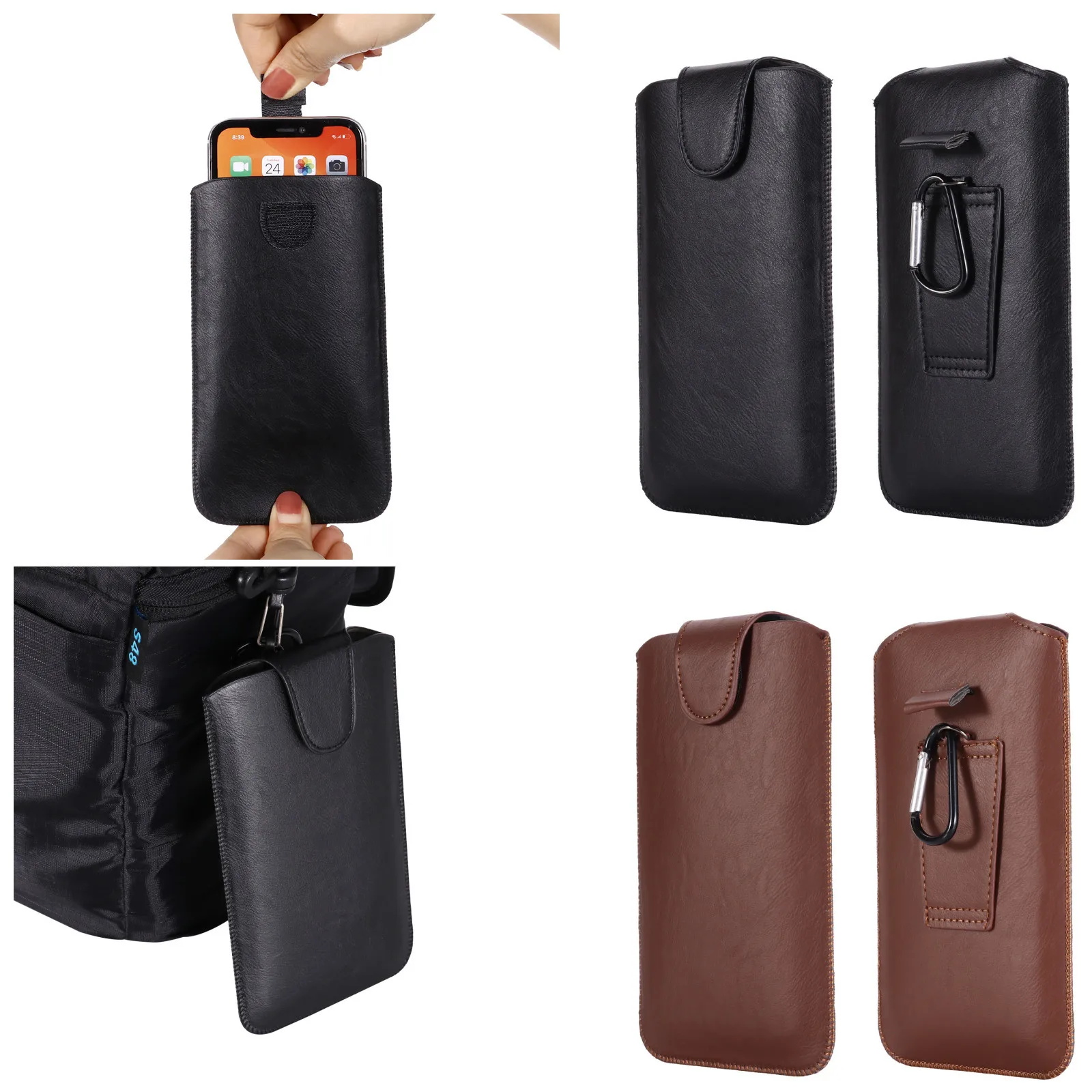 Holster Belt Phone Case 5.2-6.5 Inch Universal For iPhone Samsung Huawei Xiaomi LG Smart Phones Leather Ultra-thin Waist Bag