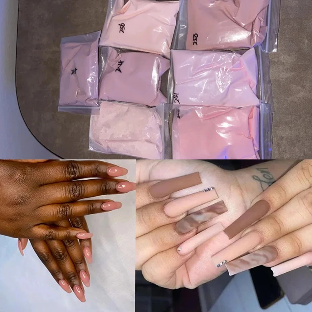 50g Nude Nail Art proszek akrylowy, 3 w 1Nude kolor kryształu różowy brązowy rozszerzenie/zanurzenie/grawerowanie proszek do paznokci, z Poly paznokci żele