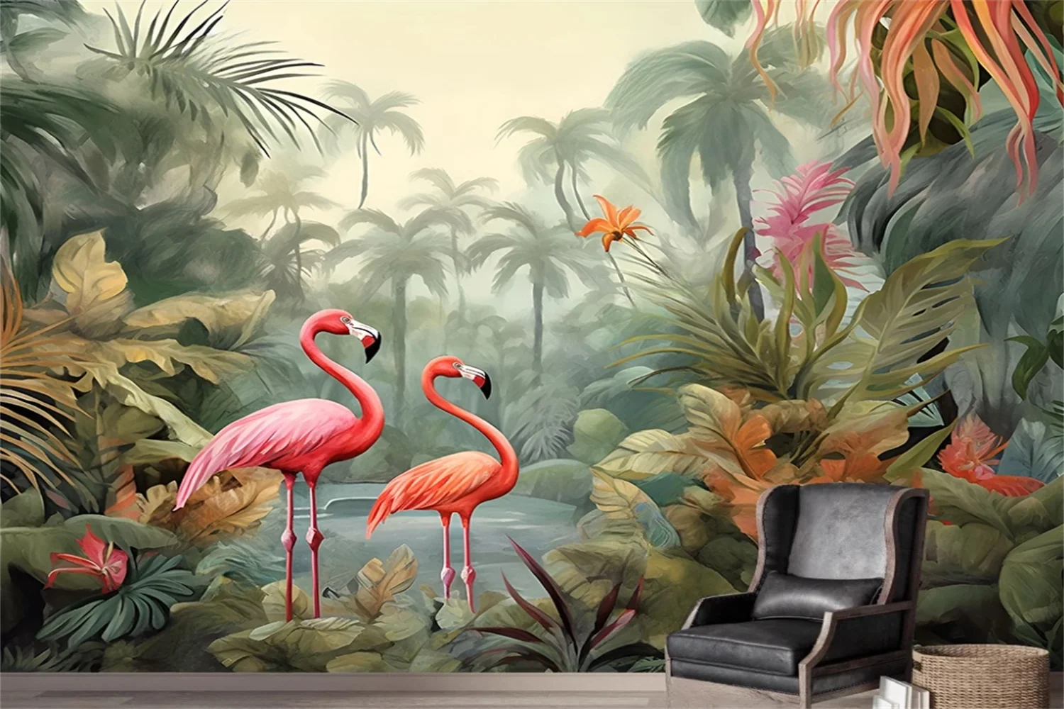 

Custom wallpaper Medieval rainforest plants Flamingos background home decor Living room bedroom hanging picture 3d wallpaper