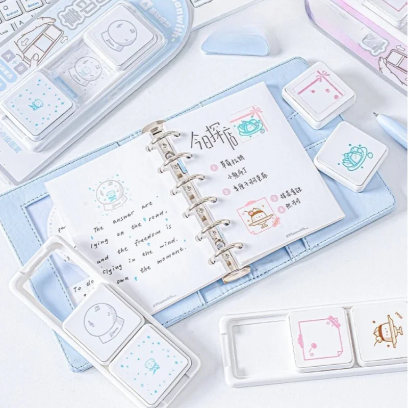 Japanese Cute Sliding Stamp Set Detachable Decorative Annotation Stamp for Journal Planner Scrapbooking Supplies