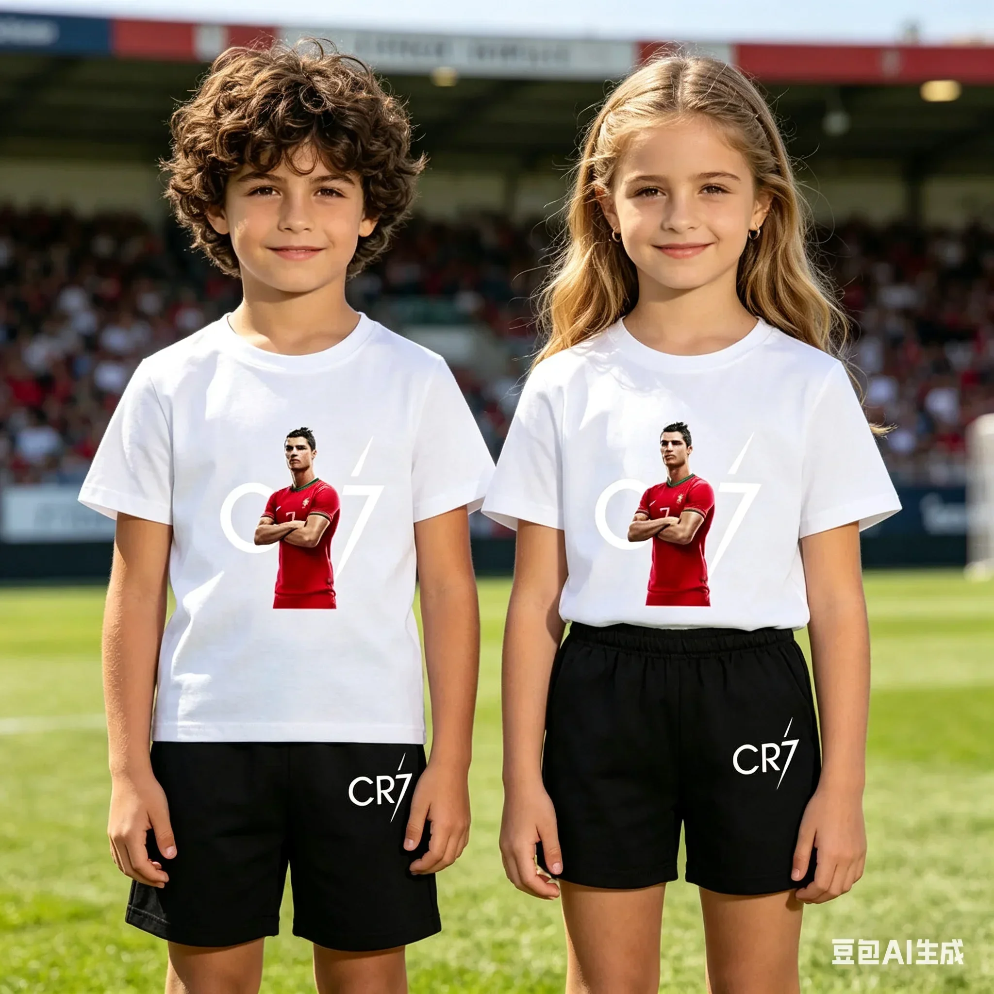 

3-14 Years Boys Girls 2pcs Casual Short Sleeve Kids Fashion Summer CR7 Sports SuitsT-shirts+Pants Sets Children Idol Clothes