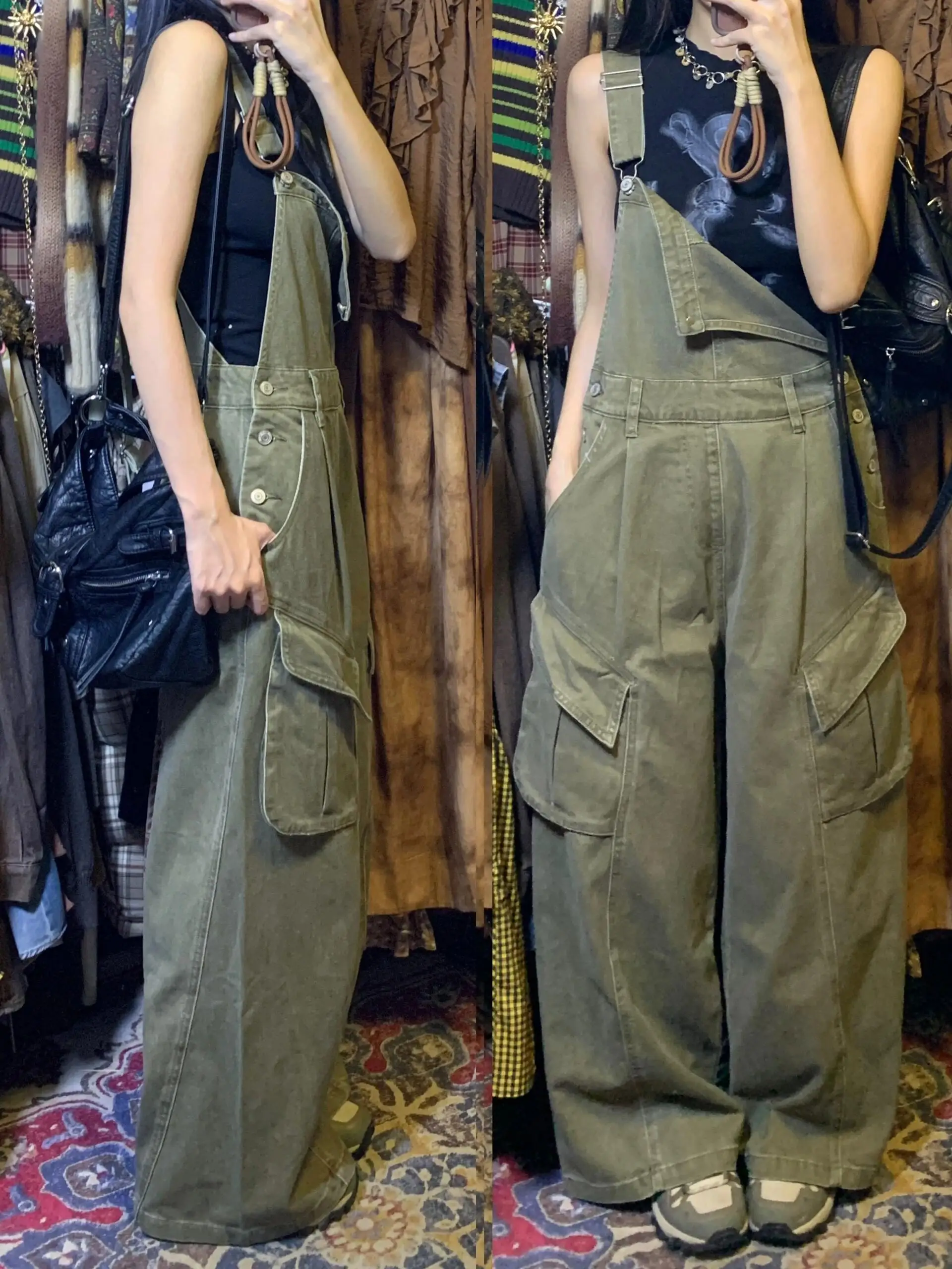 

Американская рабочая одежда в стиле ретро, джинсовые комбинезоны, женские весенне-осенние свободные комбинезоны с широкими штанинами, повседневные комбинезоны с высокой талией