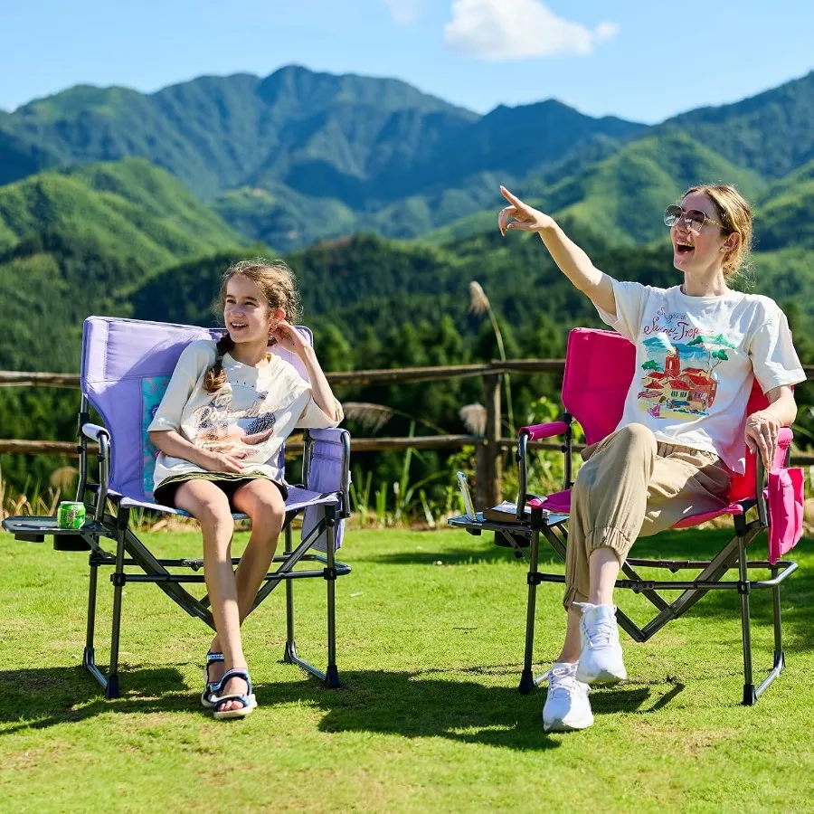 كرسي مدير التخييم مع طاولة جانبية قابلة للطي مع كرسي حديقة عالي التحمل بحجم صغير مع جيب لحديقة التخييم