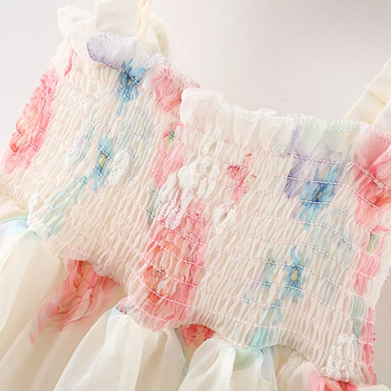 (0-3 Years Old Girls) Summer New Baby Girls Dress Back Butterfly Wings Cake Dress Hand-painted Wind Rose Pattern Suspenders