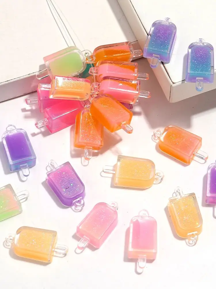 Breloques de crème glacée qui brillent dans le noir, 10 pièces, pendentif en acrylique de couleur dégradée pour la fabrication de bijoux à bricoler soi-même, accessoires de porte-clés