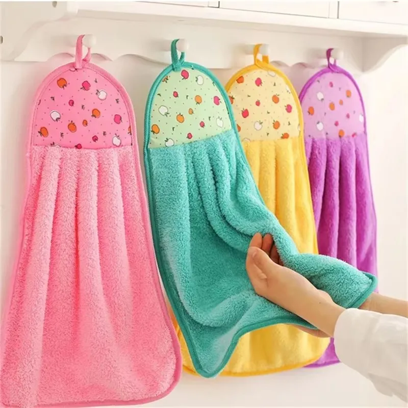 

Coral Velvet Bathroom Supplies Soft Hand Towel Absorbent Cloth Dishcloths Hanging Cloth Kitchen Accessories 30*38cm