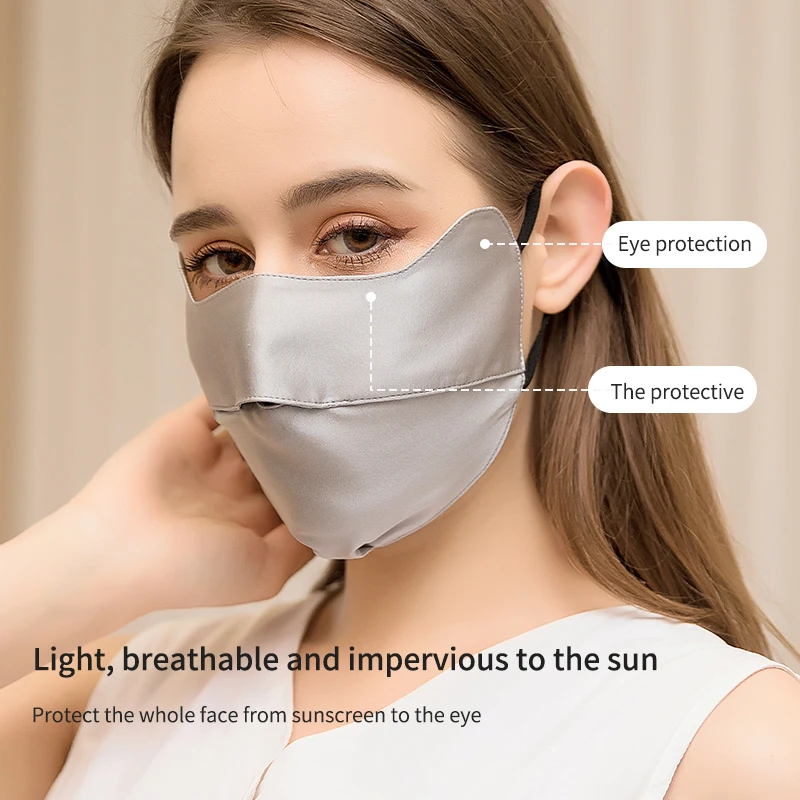 Máscara facial de seda, máscara facial de seda de gusano de seda, protección UV, lámparas femeninas de cara completa, detalles de verano, aumentan