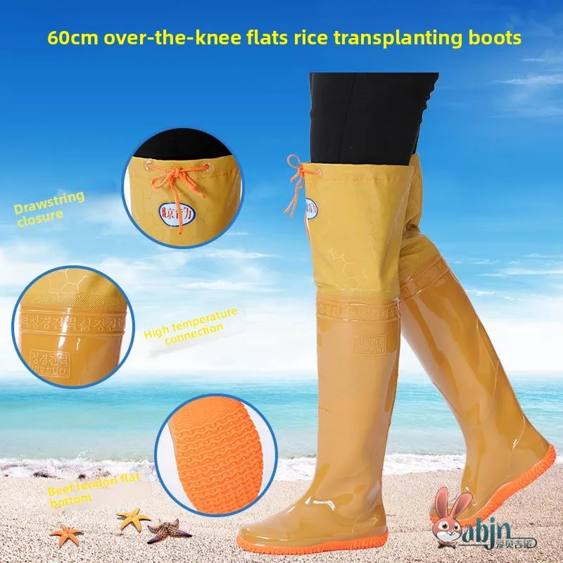 

Водонепроницаемые высокие сапоги для посадки риса с мягкой подошвой, противоскользящие резиновые полевые ботинки для молодежи и мужчин среднего возраста