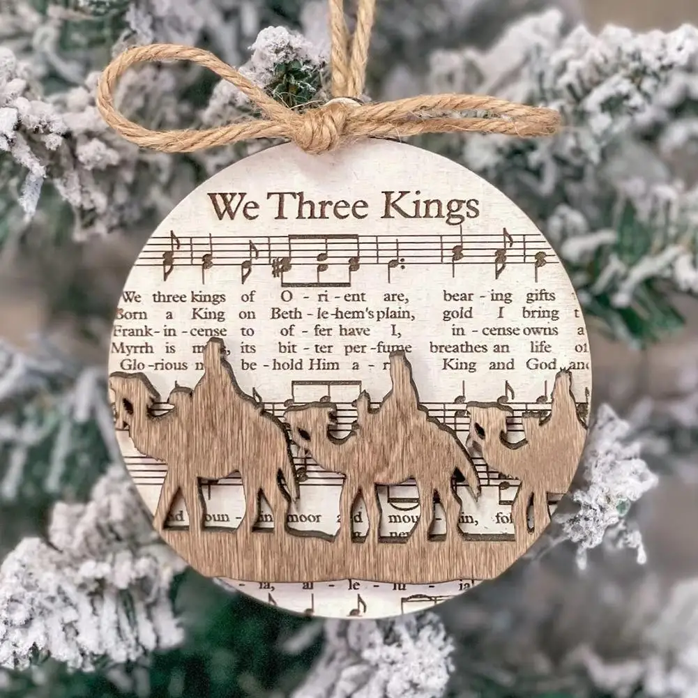 

Wooden Music Christmas Hanging Jesus' Birth Blessing Double-layer Three-dimensional Christmas Decoration Pendant