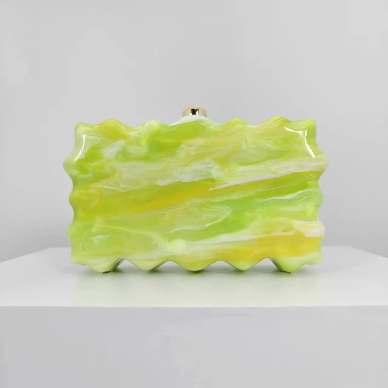 2024 New Women\'s Green Clutch Bag Summer Evening Party Lemon Wavy Marble Print Handbag