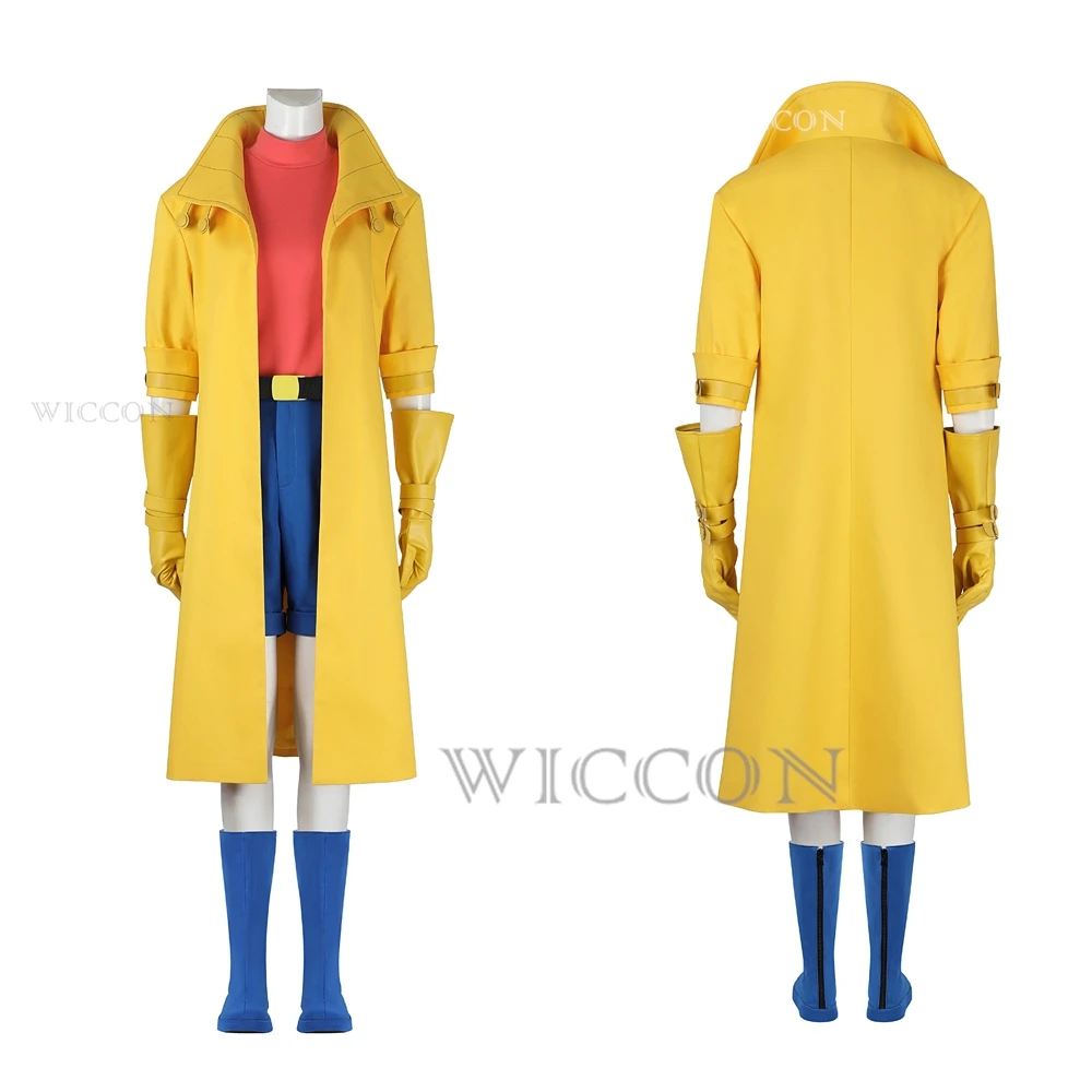 Halloween Carnival Adult Sexy Female Anime X Police 97 Man Jubilation Lee Jubilee  Cosplay Costume Yellow Trench Coat