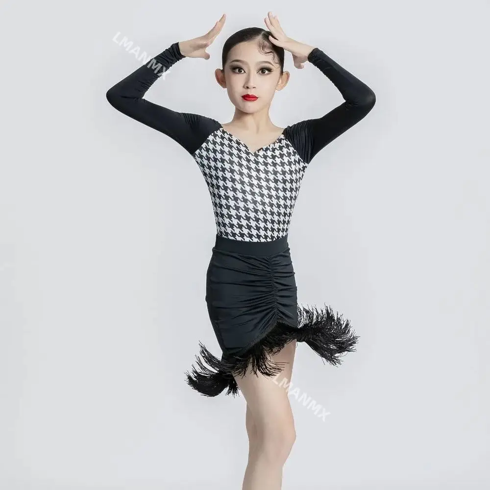 latin dance dress  Line dance clothes fringe skirt dance suit