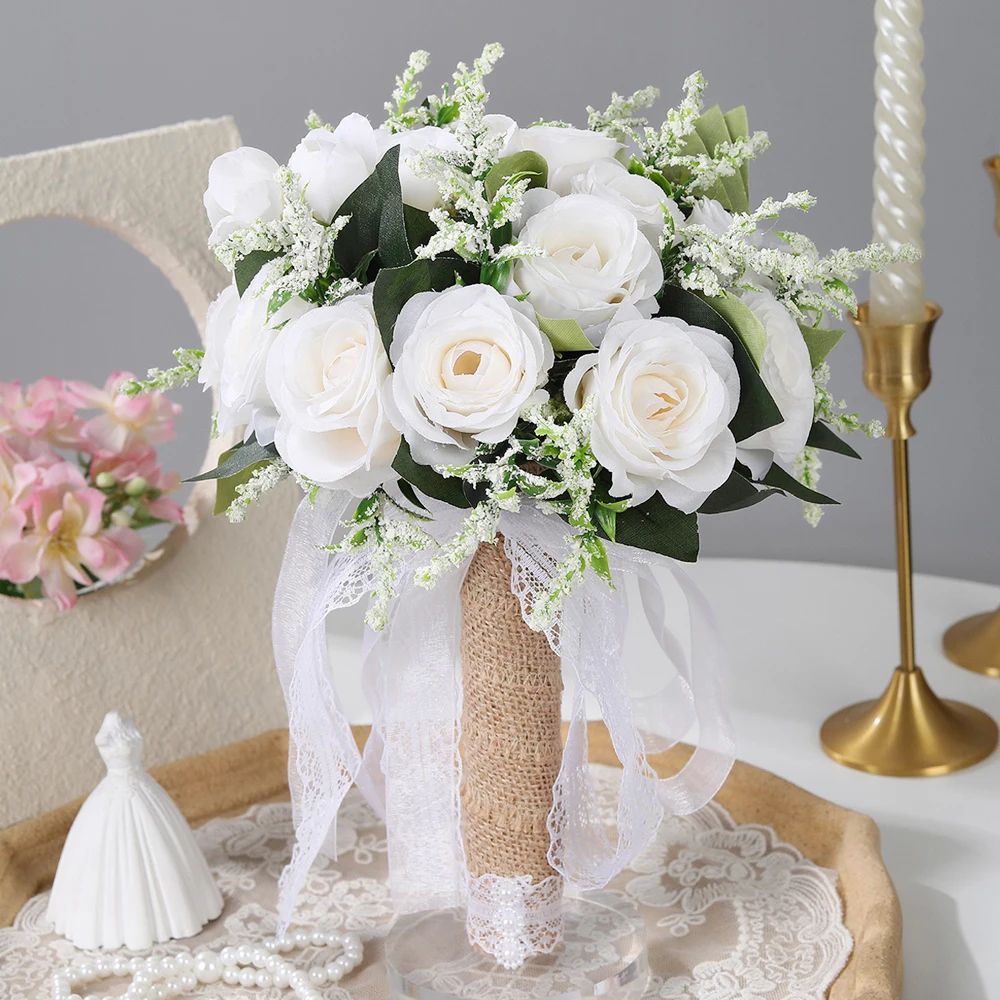 

Rose Bouquet for Bride- Hand Holding Flower Bouquet Artificial Flower Bouquet for Wedding Bride Party Ceremony Anniversary Decor