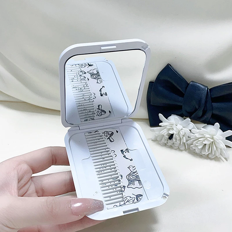 Semplice riccio Flip-Top specchio per il trucco pieghevole specchio tascabile portatile specchio cosmetico rettangolare con pettine per donne ragazze