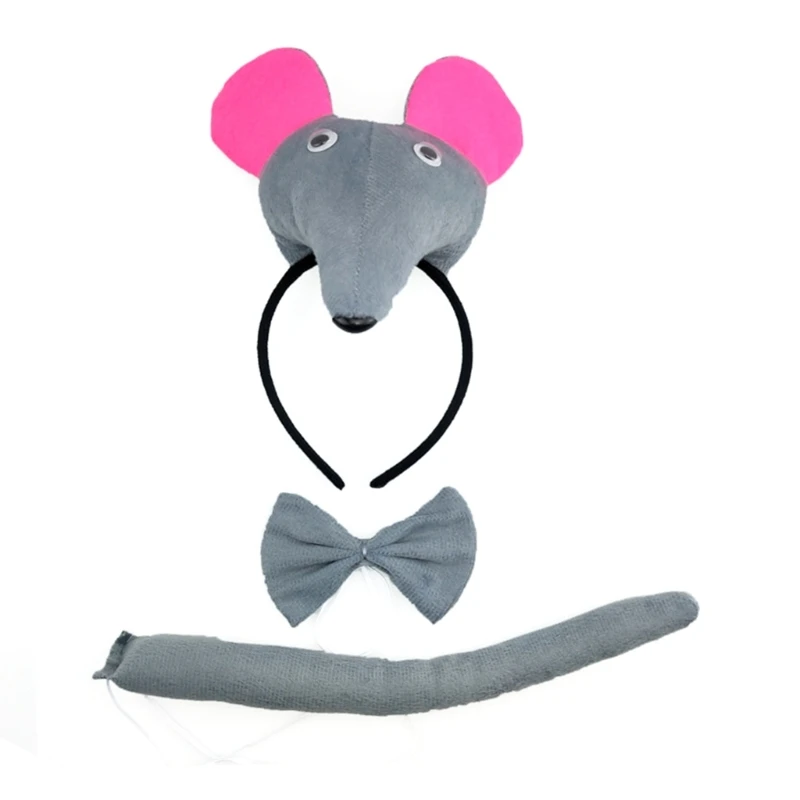 Kid Volwassen Halloween Rat Muis Oren Hoofdband Staart Strik Set Dier Kostuum Cosplay Decoratie Kinderen Verjaardag Feest Jurk