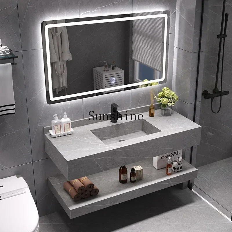 

Double-layer rock slab integrated bathroom washbasin, washbasin light luxury, combined wall-mounted type