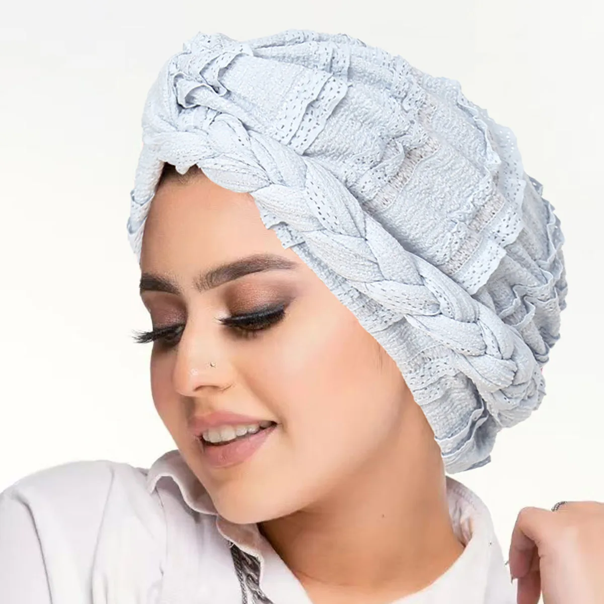 Fashion Lace Braids Turban Indian Hat Women Muslim Hijab Beanies Bonnet Headscarf Chemo Cap Hair Loss Head Wrap Turbante Mujer