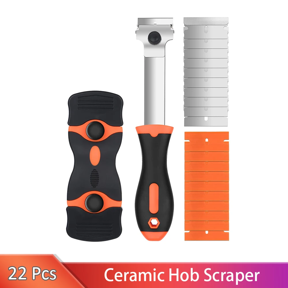 22 Pcs Scraper Ceramic Hob Scraper with 10 Stainless Steel & 10 Plastic Blades Scraper Kitchen Scraper Set Ceramic Hob