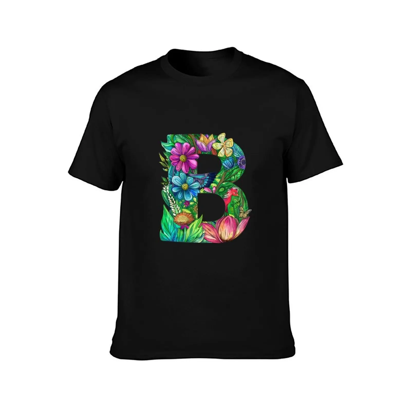 Monogram B Bespoke T-Shirt, Summer Casual Cotton Tee, Oversized Streetwear Tops, Vintage Graphic Print, Loose Fit Short Sleeve