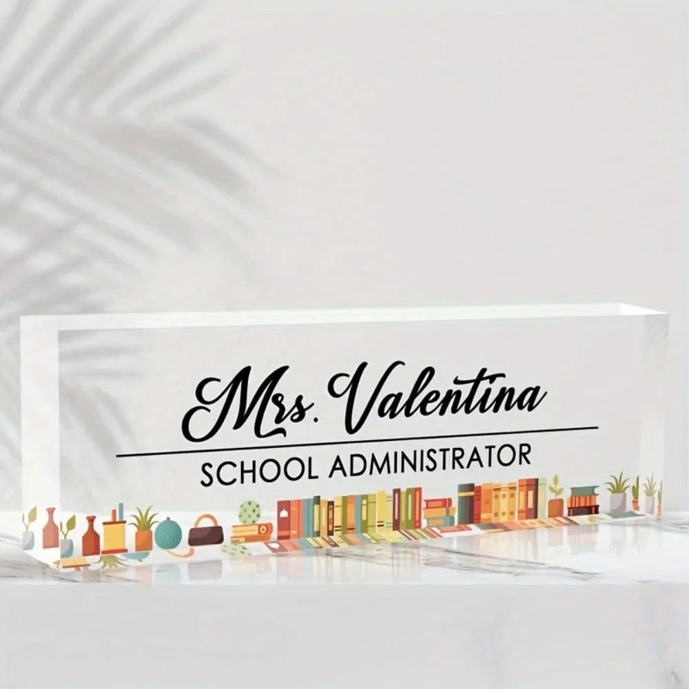 1PC Custom Acrylic Desktop Nameplate, Durable Clear Mark for Office School, for Teachers & Managers, No Power, Fits All Desktops
