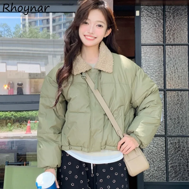 

Parkas Women Winter Turn-down Collar Cropped Coats Thickening Plus Velvet All-match Leisure Korean Fashion Clothing High Street