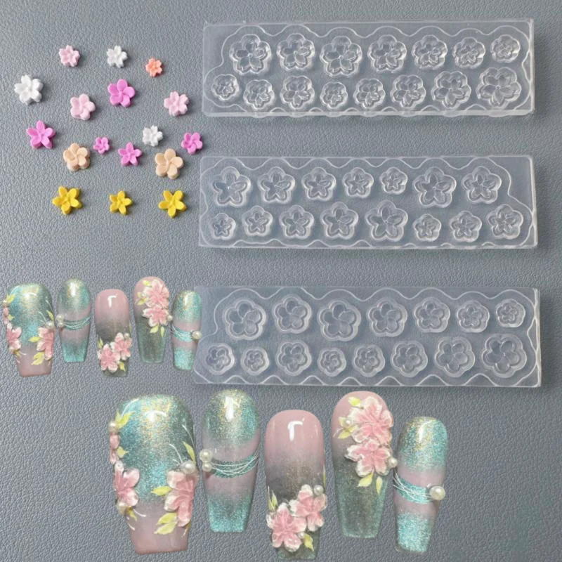 

3Pcs3D Silicone Nail Template For Nail Art, Reusable Cherry Blossom, Peach Blossom, Plum Blossom DIY Nail Decoration Art