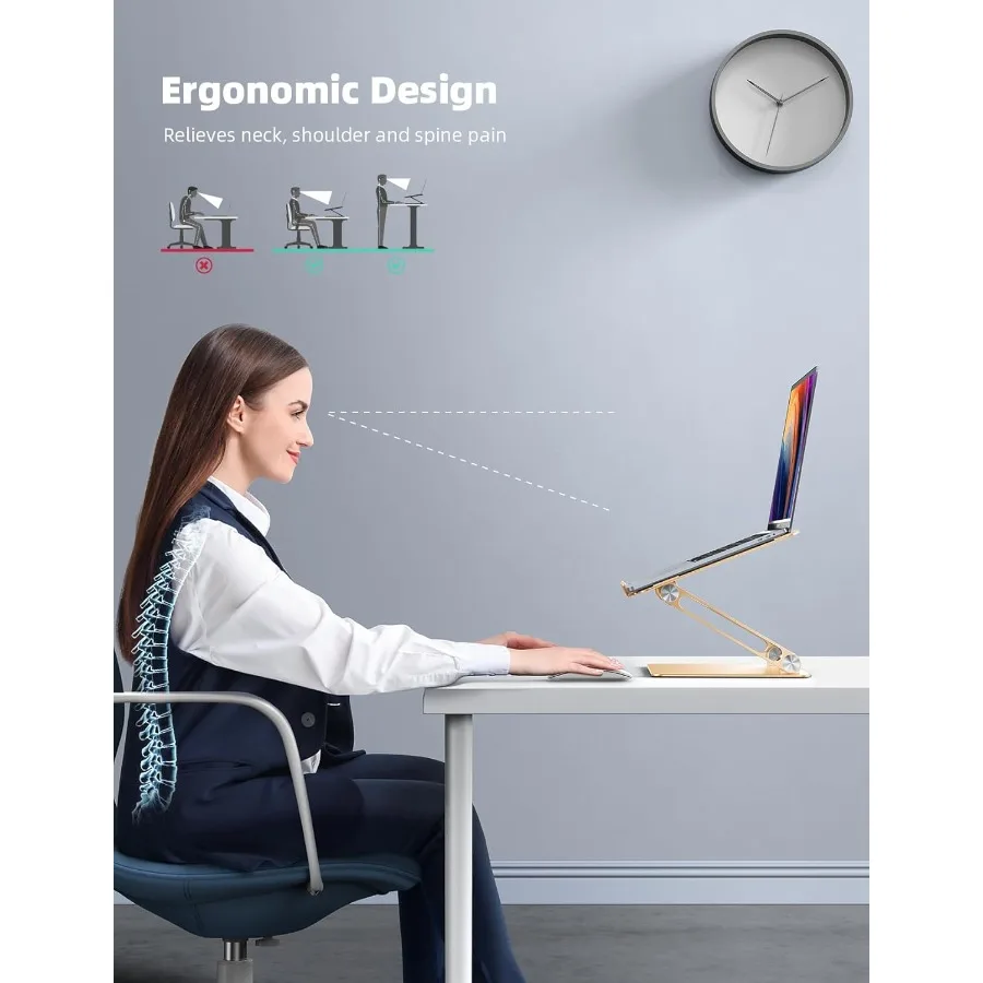 ラミカル調節可能なノートパソコンスタンド、ポータブルノートパソコンライザー、アルミ製ノートパソコンスタンド（デスク用）、折りたたみ式人間工学に基づいたコンピューターノートブックスタンド