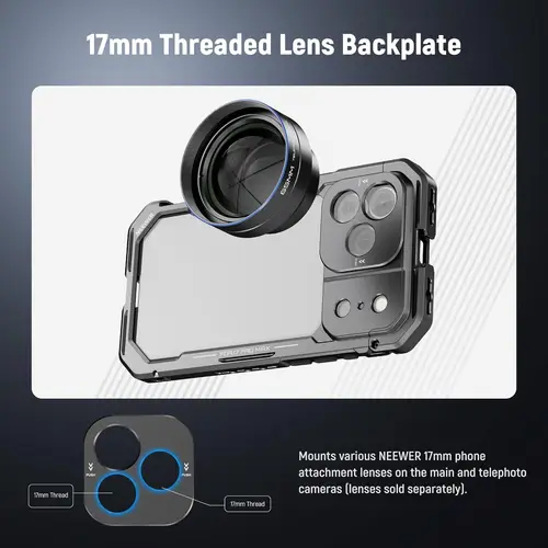 Imagen 1 del producto NEEWER Jaula de teléfono para iPhone 17 Pro/Pro Max Estabilizador de plataforma de vídeo de liberación rápida con accesorio de anillo de filtro de 67 mm