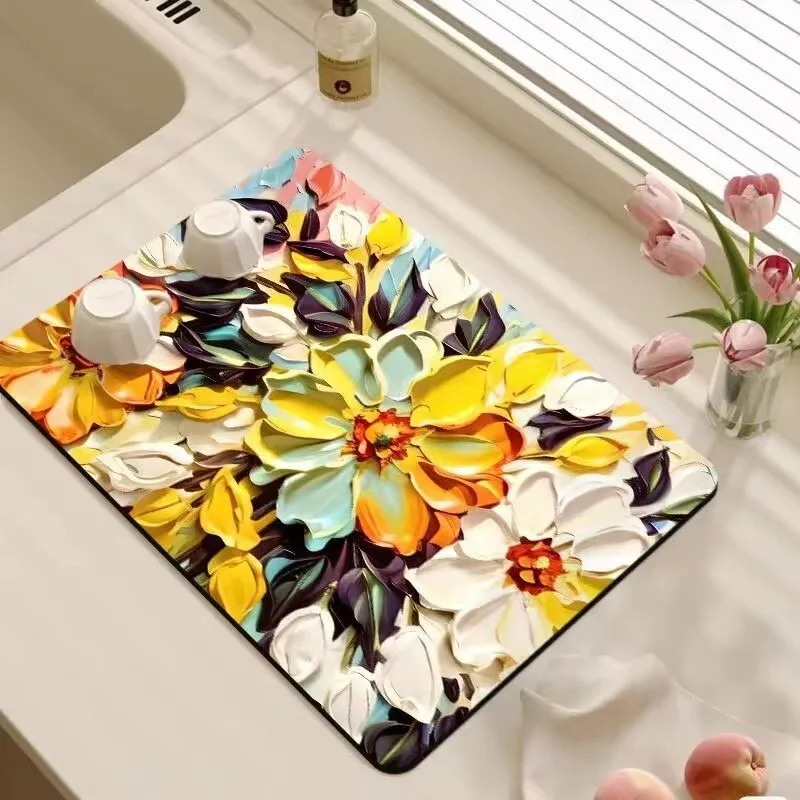 

Kitchen Countertop Drain Mat Cup Mat Bowl Plate Mat Diatomaceous Earth Water Absorbing Oil Proof Mat Bar Counter Insulation Mat