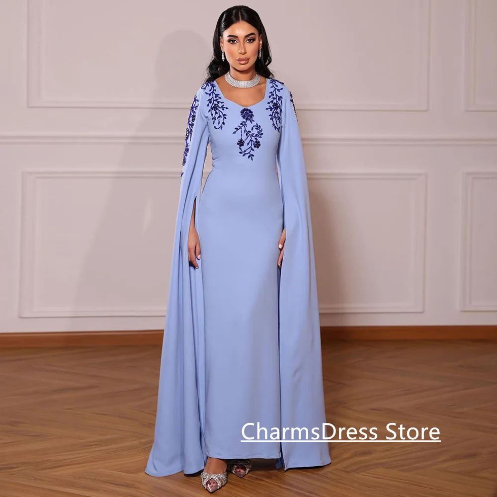 Saud Arab Evening Dress Customized Long Sleeves Beading Rhinestones Ankle Length Arabian Prom Dresses Dubai Party Gown