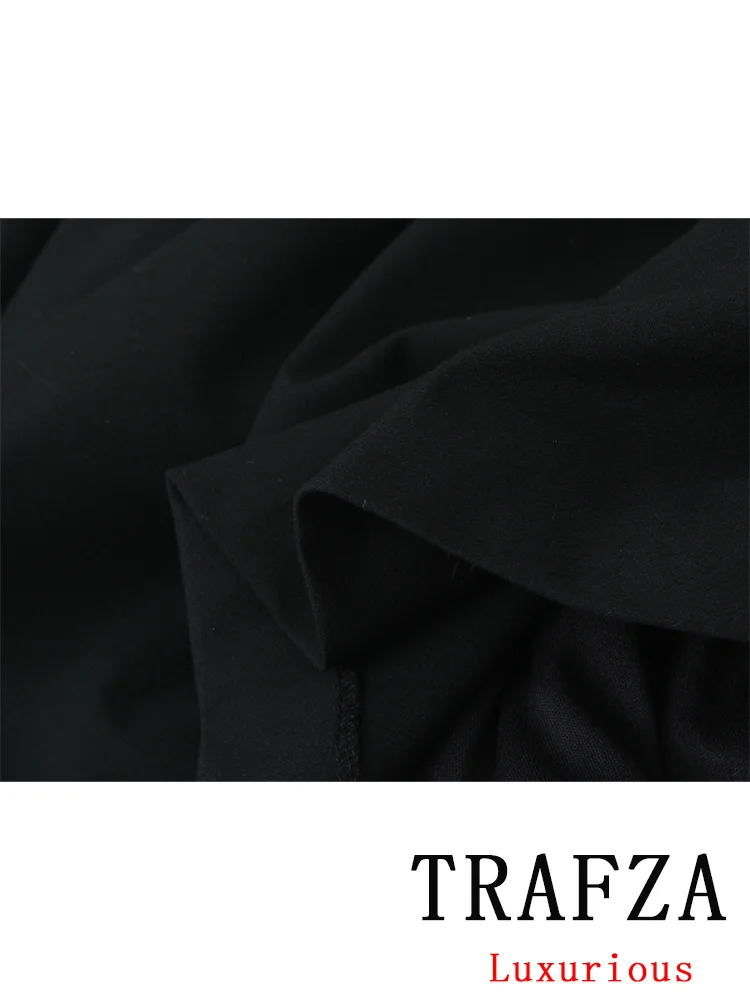 TRAFZA Vintage Chic Women Dress Solid Sleeveless Zipper Square Collar Mini Ruffles Dress Fashion 2024 Autumn Winter Female Dress