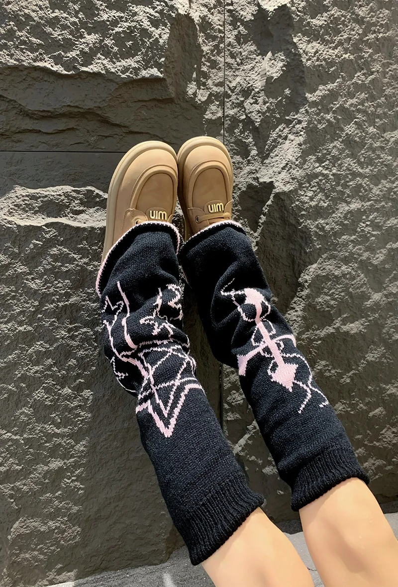 Famale Y2k Winter Leg Warmers Fluffy/Knitted Arm Warmers Gothic Lolita Knit Long Socks Color White Black Comfortable Soft