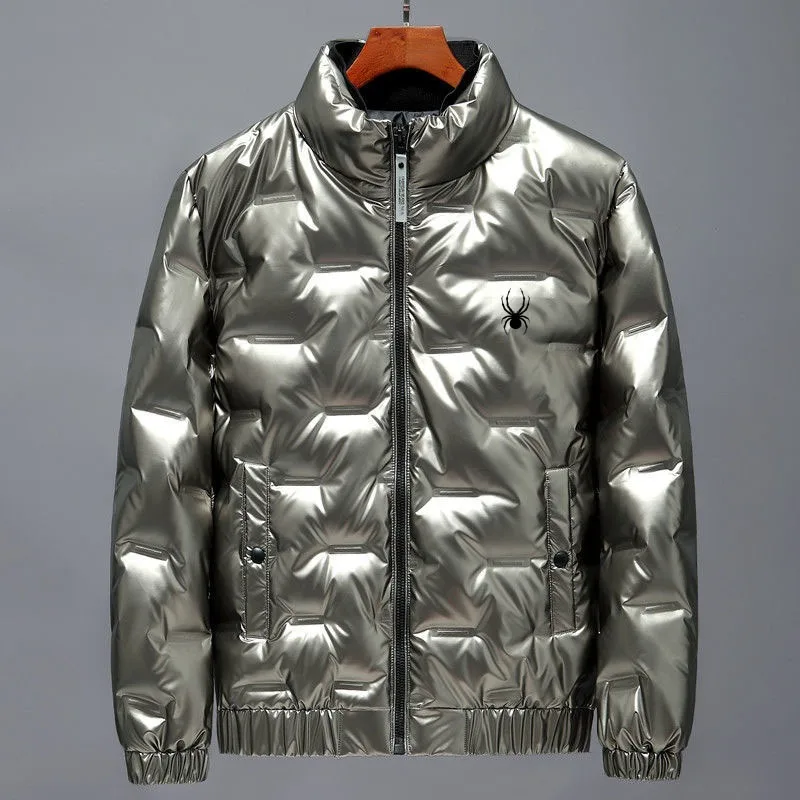 Down jacket men's 2024 winter new shiny high-quality stand up collar short lightweight trendy cool jacket