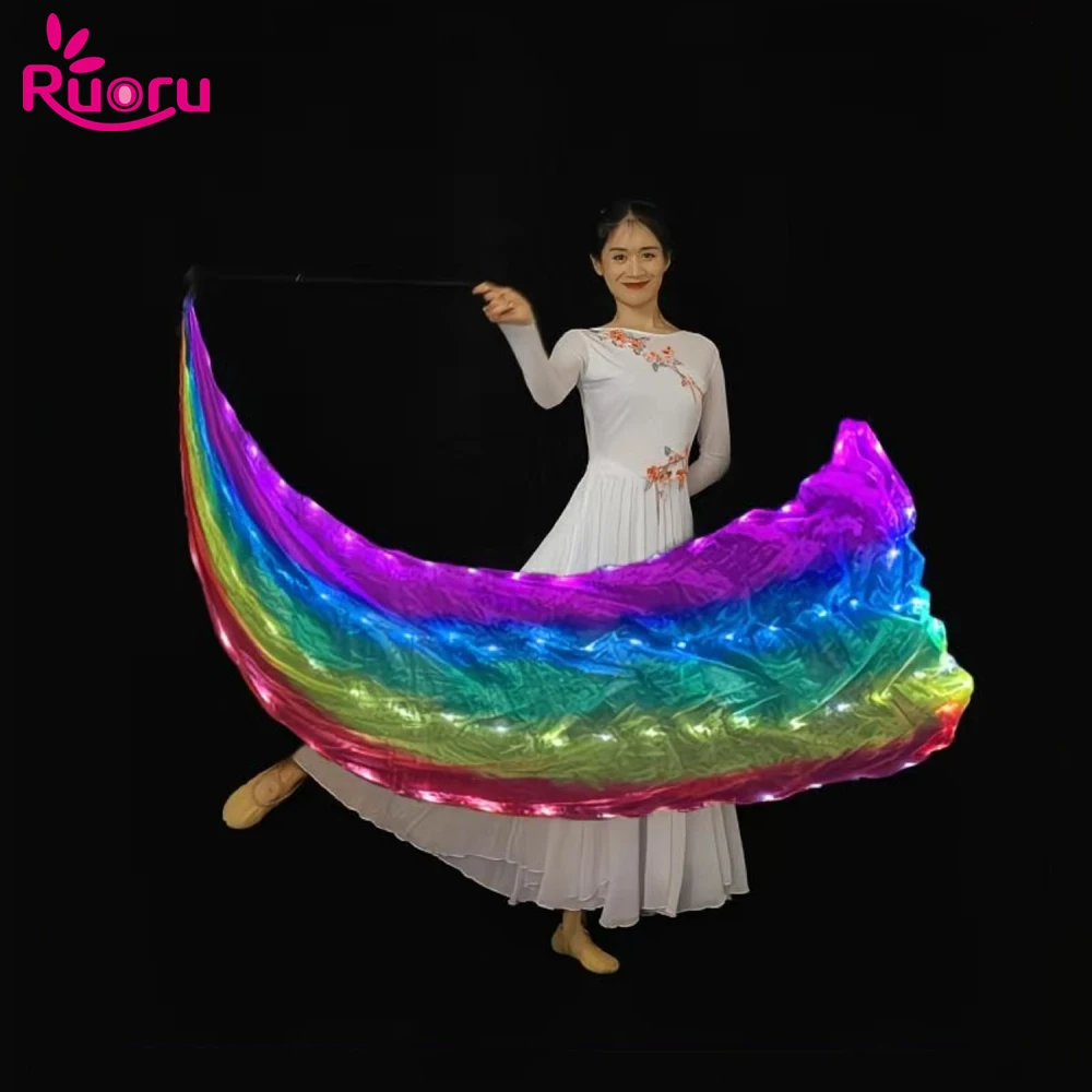 

Ruoru 190*80cm Polyester Belly Dance Led Veils Carnival Belly Dancing Light Up Veil Glowing Gym Ribbon Luminous Poi Ball Party