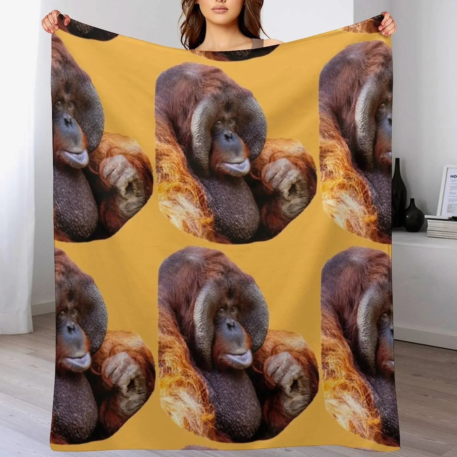 Old Man Orangutan Throw Blanket Cozy Throw Blanket for Bed Sofa Chair