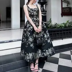JAMERARY Embroidery Jacquard Long Dress Women Summer Autumn Straps Floral Sundress A Line Midi Party Dresses Female Evening Prom
