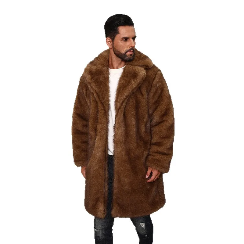 Nouveau Manteau chaud épais en fausse fourrure pour hommes mi à Long col de costume britannique veste chaude en fausse fourrure