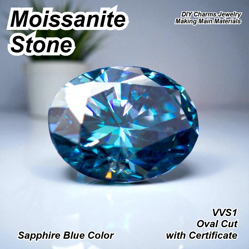 

Hot Sale Moissanite Stone Oval Cut Sapphire Blue Color VVS1 DIY Charms Jewelry Making Main Materials with Certificate