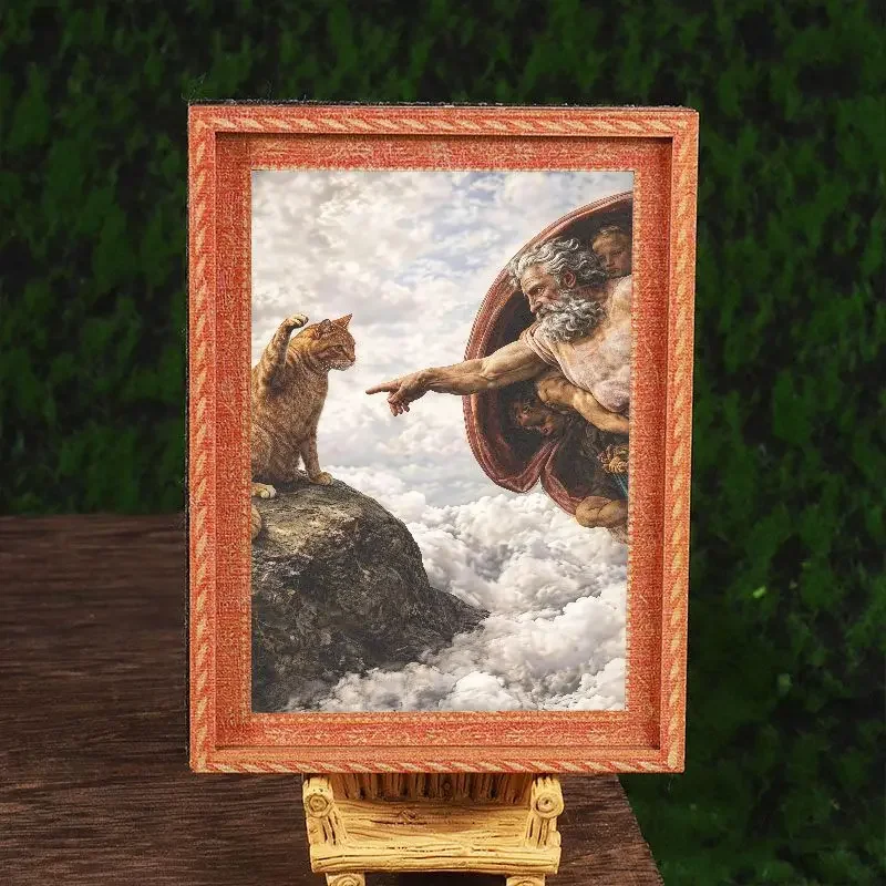 Lustiger Kühlschrankmagnet „Kreation des Adama“ mit Katzenmotiv, kreativer Kunstdruck-Magnetaufkleber für die Dekoration des Küchenkühlschranks – Detail 5