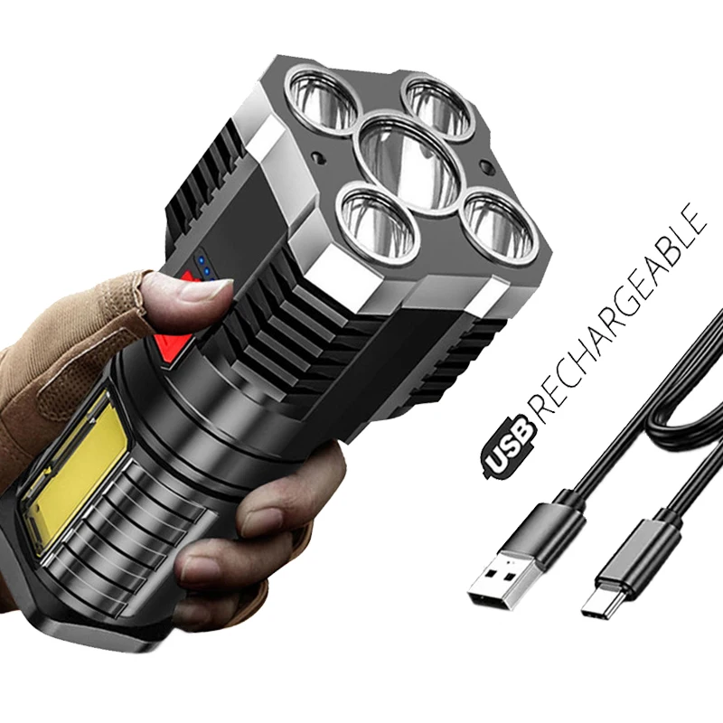 

1200mA 5LED Super Bright Flashlight Multifunction Outdoor Universal Battery Display Rechargeable Waterproof Long-range Spotlight